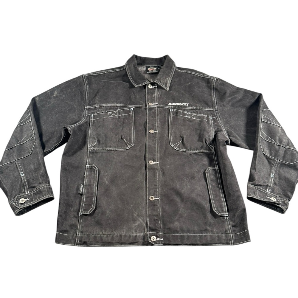 Davoucci‎ Men's Gray Stitch Casual Denim Jacket SZ 3XL